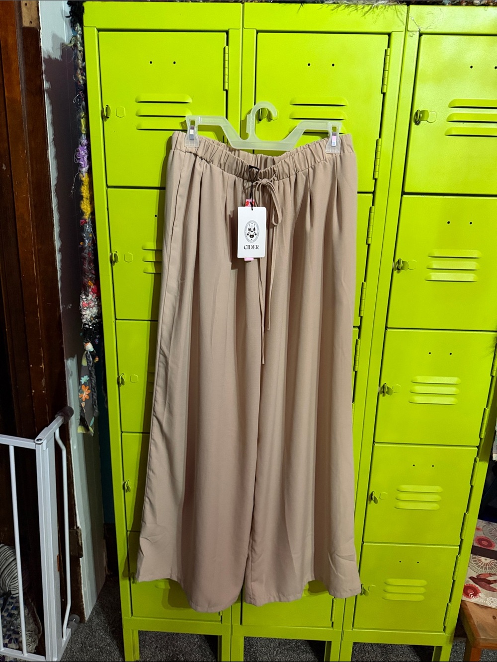 Cider Beige Wide-Leg Drawstring Pants